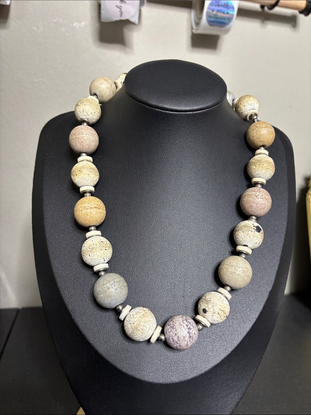 Japan Vintage Natural Stone Beaded Necklace in Earth Tones Jewelry